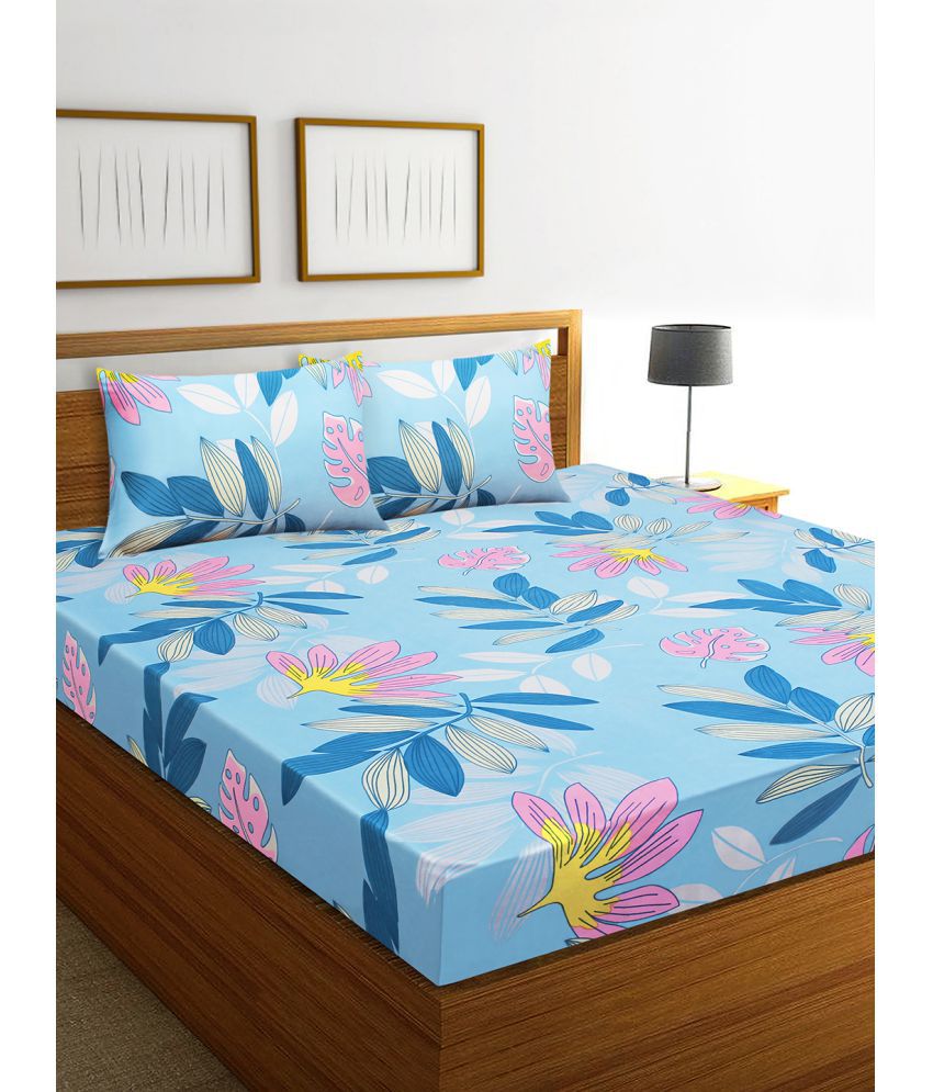     			Home Candy Microfiber Nature Double Bedsheet with 2 Pillow Covers - Light Blue