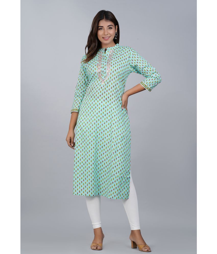     			Jaipur Threads - Sea Green Cotton Women's Straight Kurti ( Pack of 1 )