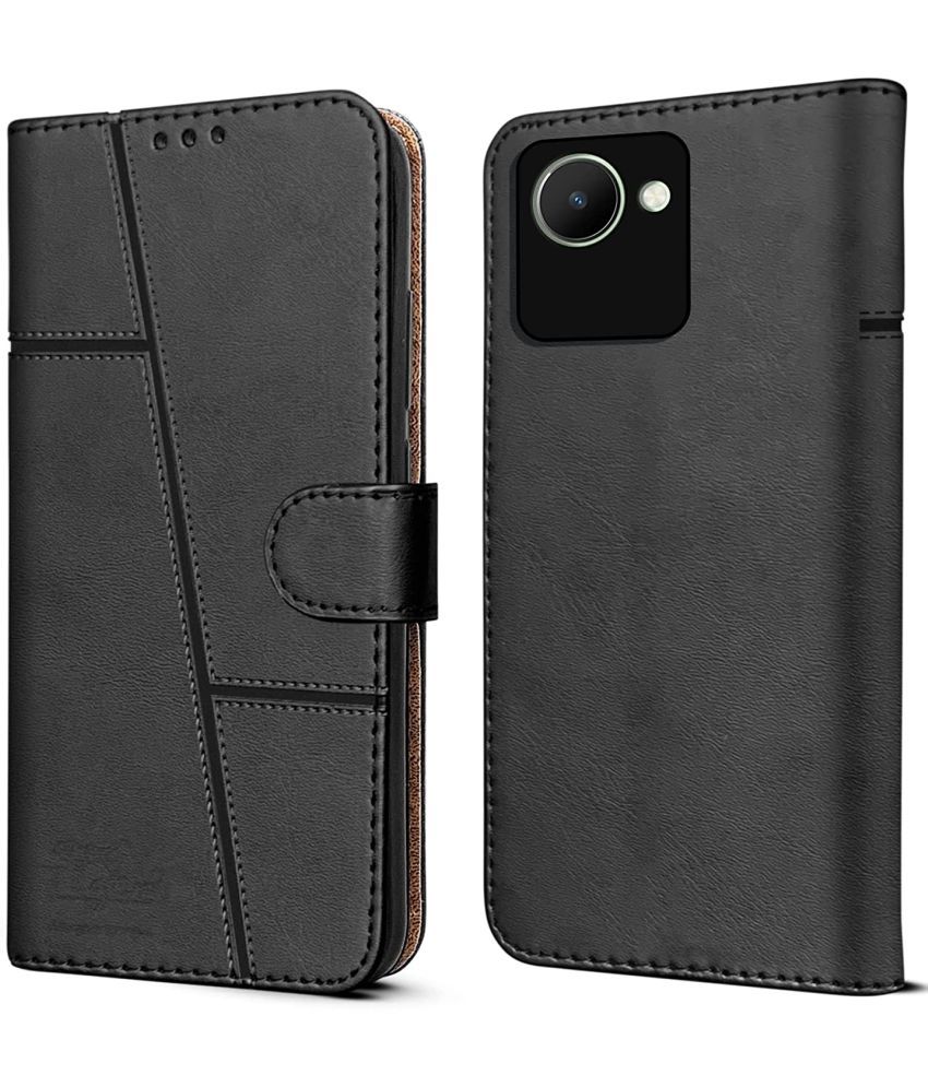     			NBOX - Black Artificial Leather Flip Cover Compatible For Realme C30s ( Pack of 1 )
