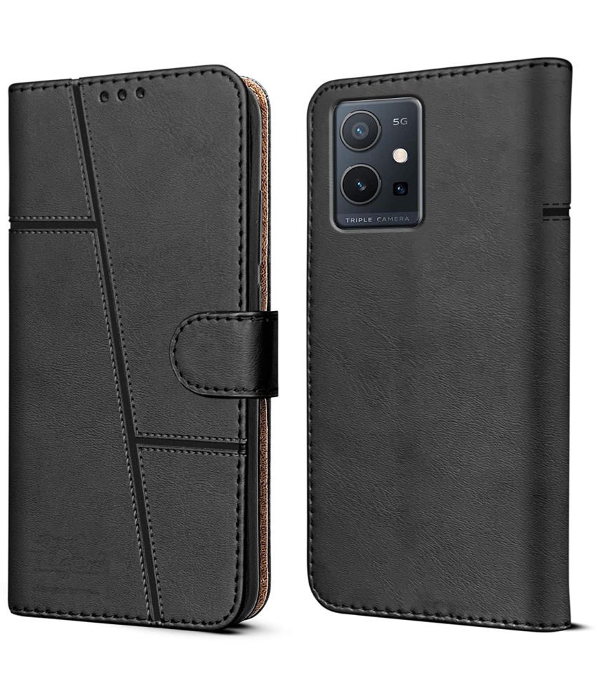     			NBOX - Black Artificial Leather Flip Cover Compatible For Vivo T1 5G ( Pack of 1 )