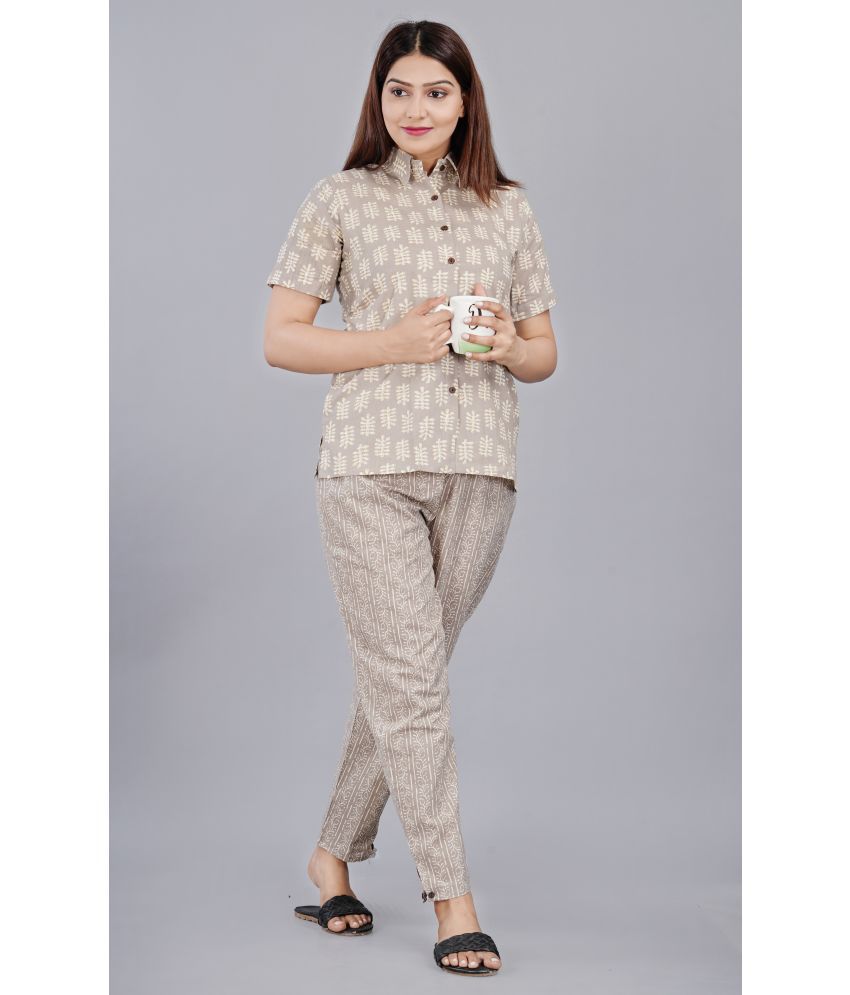     			HIGHLIGHT FASHION EXPORT - Brown Cotton Blend Women's Nightwear Nightsuit Sets ( Pack of 1 )
