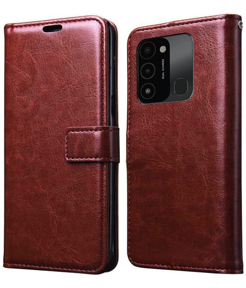     			Kosher Traders - Brown Artificial Leather Flip Cover Compatible For Tecno Spark Go 2022 ( Pack of 1 )