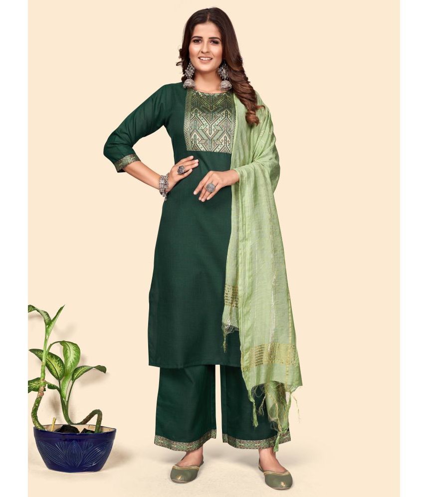     			Vbuyz - Green Straight Cotton Blend Women's Stitched Salwar Suit ( Pack of 1 )