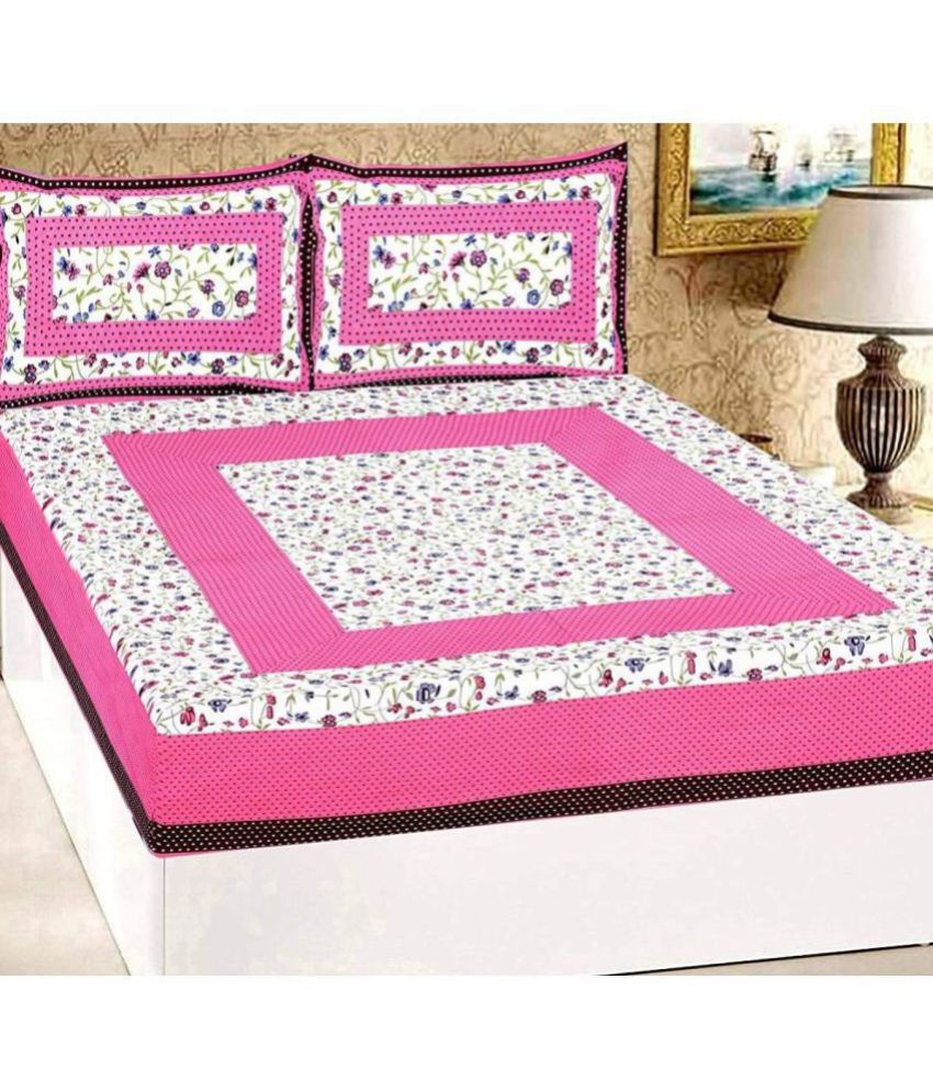     			FrionKandy Living - Pink Cotton Double Bedsheet with 2 Pillow Covers