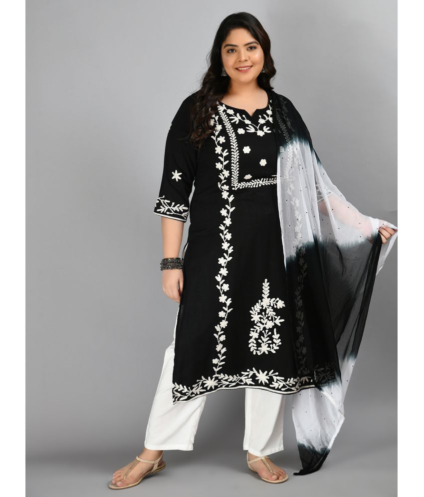     			PrettyPlus by Desinoor - Black Straight Rayon Women's Stitched Salwar Suit ( Pack of 1 )