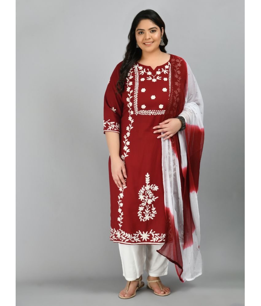     			PrettyPlus by Desinoor - Maroon Straight Rayon Women's Stitched Salwar Suit ( Pack of 1 )