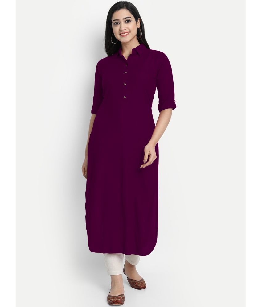     			CARTSHOPY - Wine Rayon Women's Straight Kurti ( Pack of 1 )