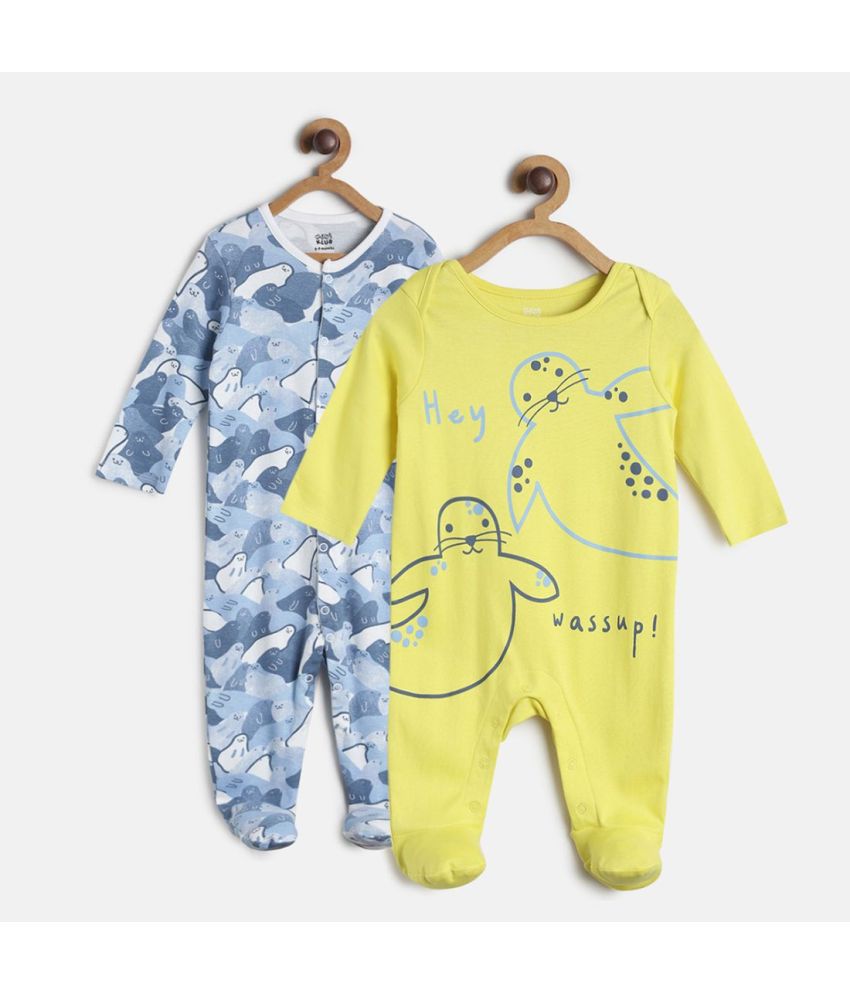     			MINI KLUB - Multi Color Cotton Sleepsuit For Baby Boy ( Pack Of 2 )