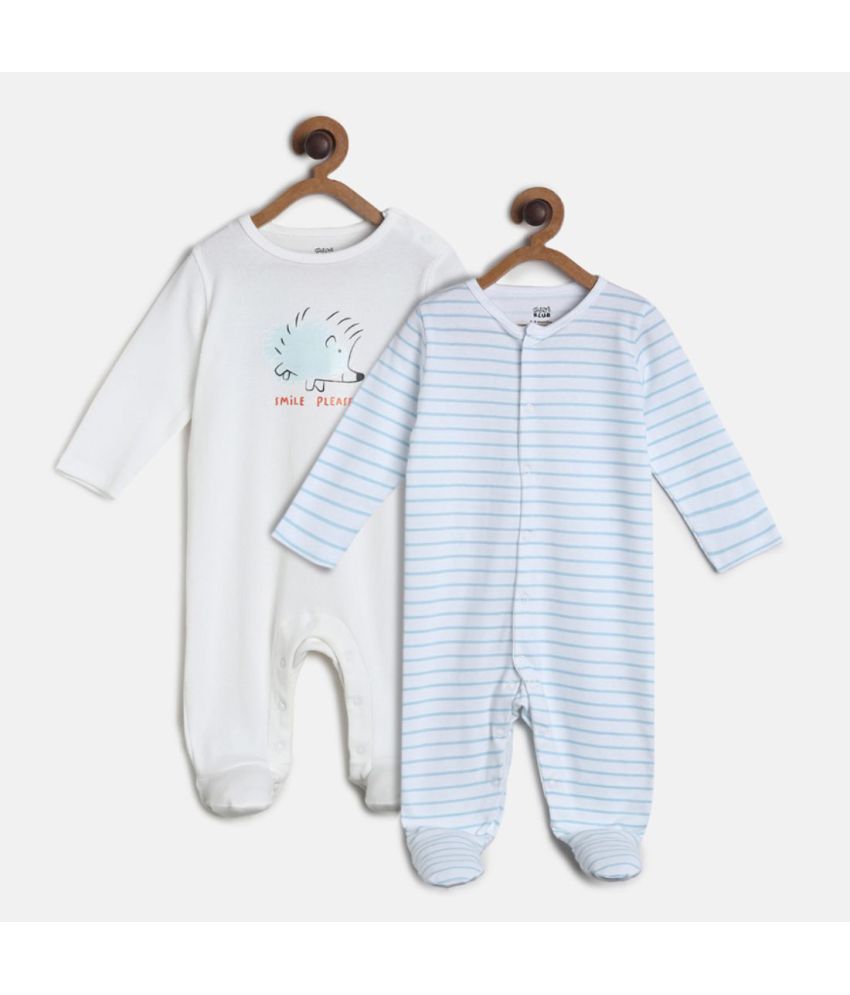     			MINI KLUB - White Cotton Sleepsuit For Baby Boy ( Pack Of 2 )