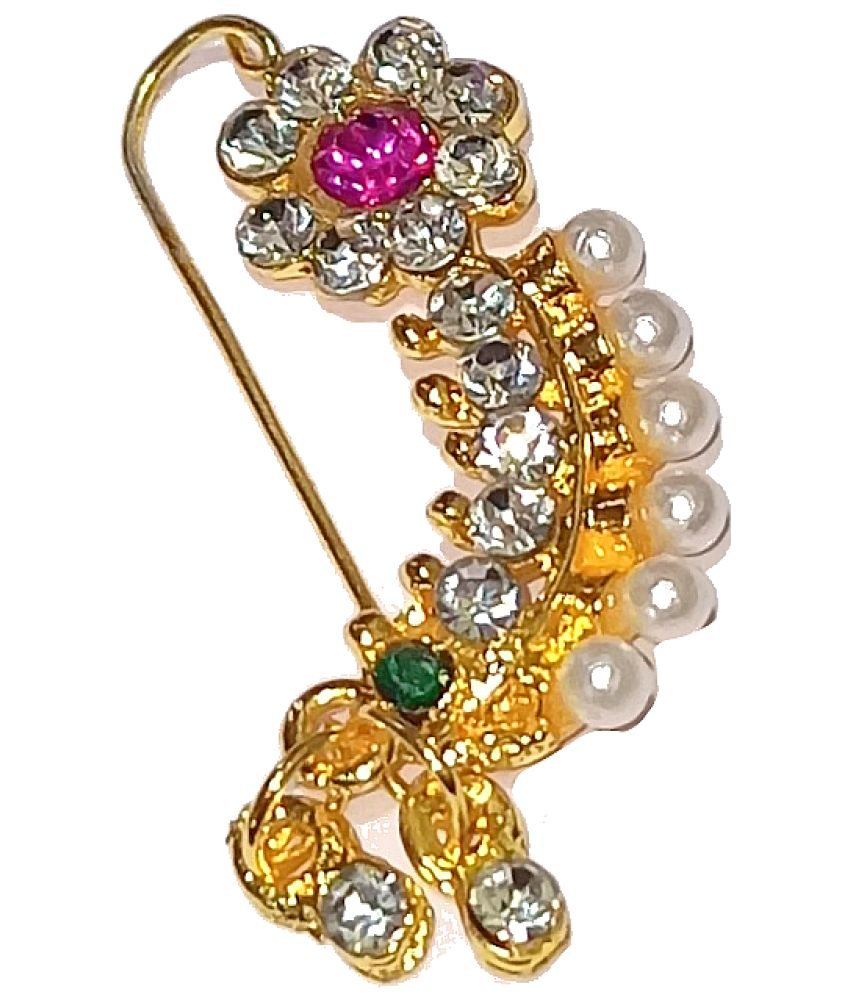 Traditional Golden Ethnic Bridal Maharashtrian Nose Ring/Nath without