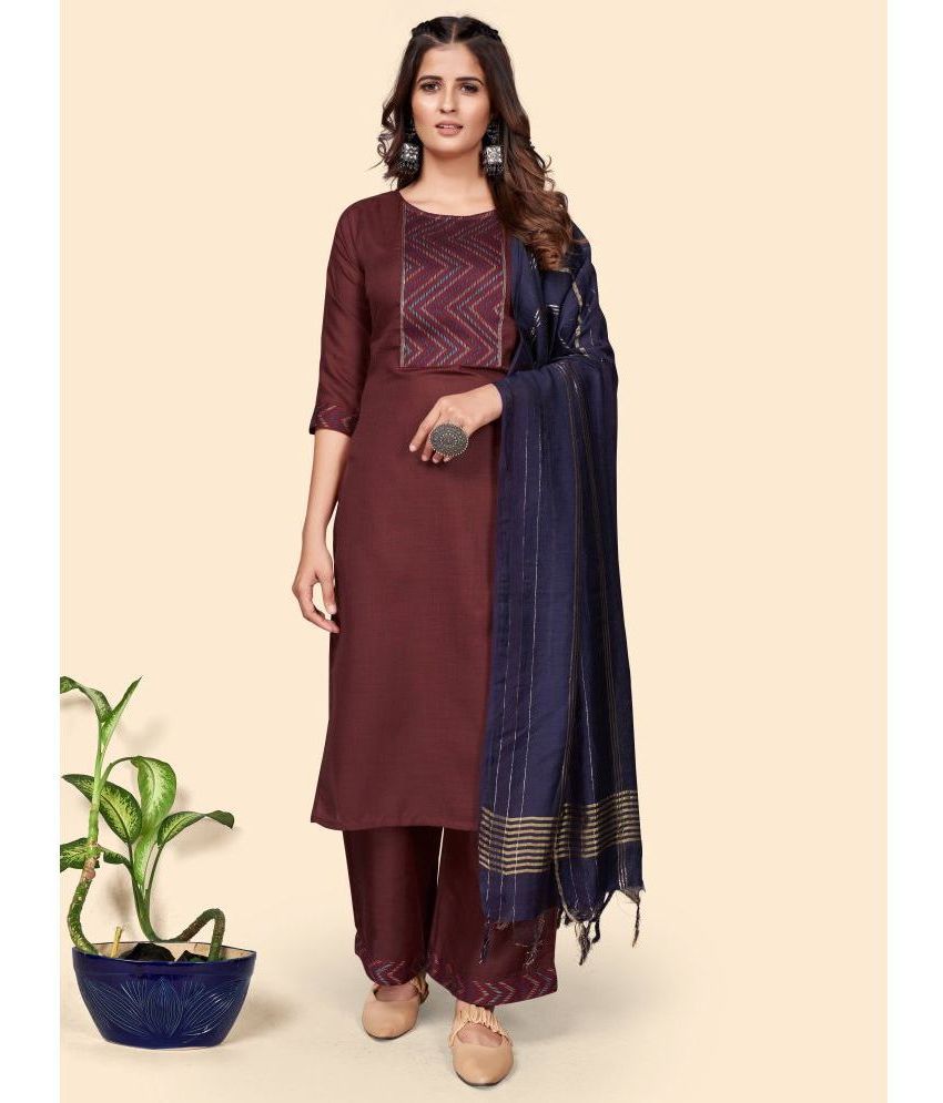     			Vbuyz - Maroon Straight Cotton Blend Women's Stitched Salwar Suit ( Pack of 1 )