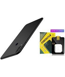 Kosher Traders - Black Silicon Combo of Plain Case with Camera Cover Compatible For Oppo A16K ( Pack of 1 )