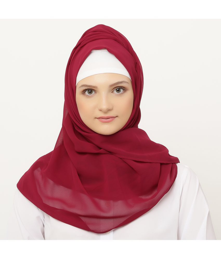    			Evelia Maroon Georgette Stitched Hijab - Single
