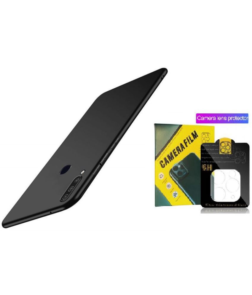     			Kosher Traders - Black Silicon Combo of Plain Case with Camera Cover Compatible For Oppo A72 ( Pack of 1 )