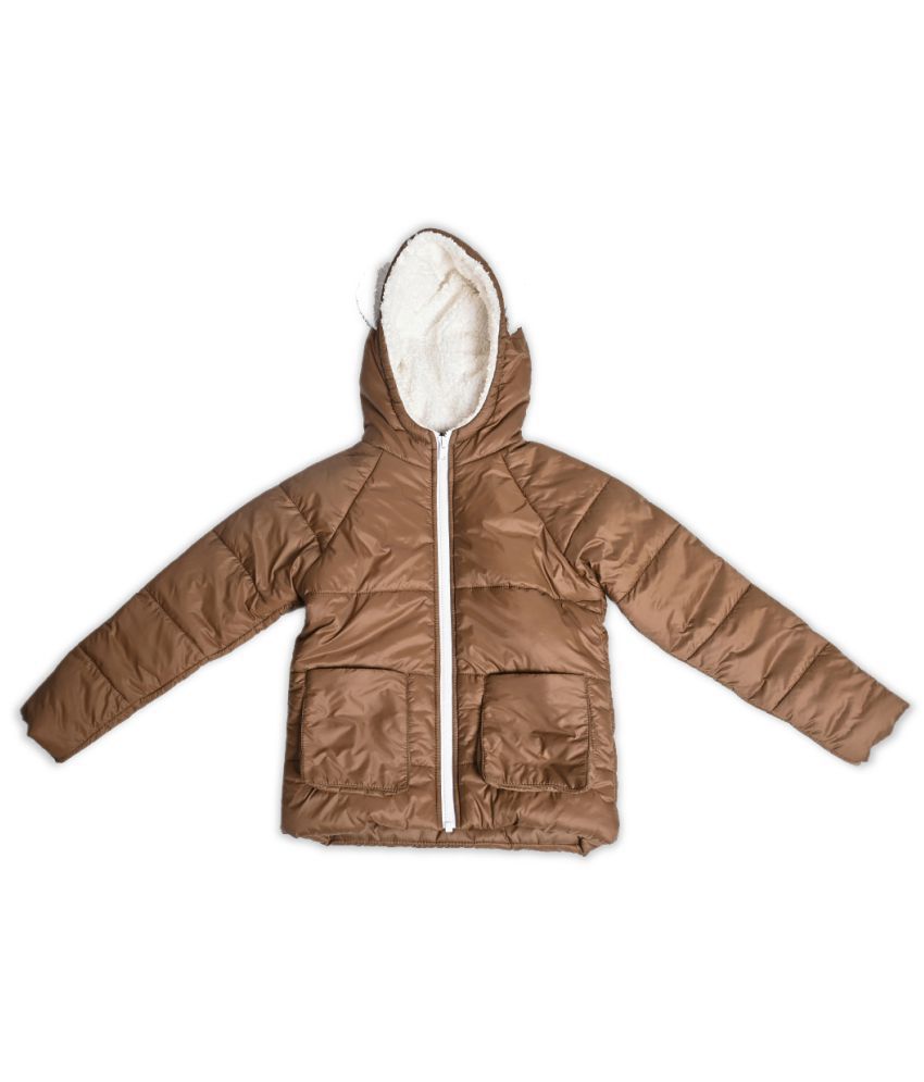     			UrbanMark Junior Boys Brown Full Sleeves Puffer Heavy Winter Jacket With Fur Hood
