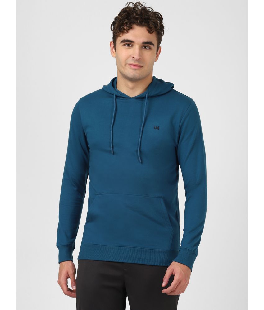     			UrbanMark Men Regular Fit Solid Full Sleeves Hooded Sweatshirt-Blue