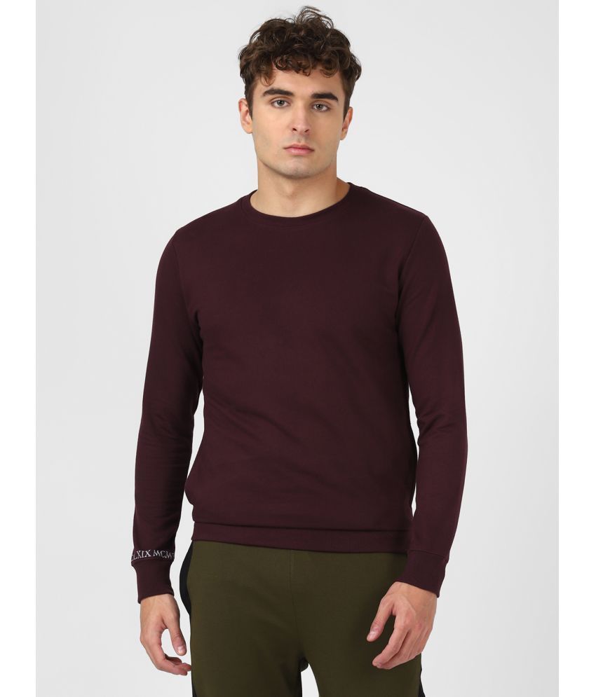     			UrbanMark Men Regular Fit Text Print Full Sleeves Round Neck Sweatshirt-Wine