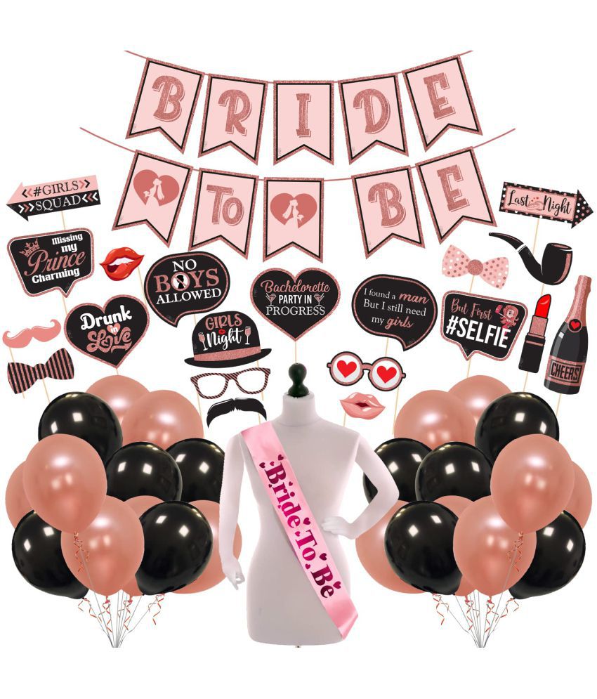     			Zyozi  47 Pcs Bachelorette Party Decorations Kit, Bridal Shower Party Supplies & Bride to Be Decoration Banner, Sash, and Photo Booth Props with Balloons (Set of 47)