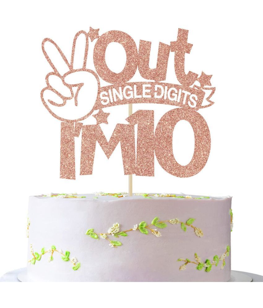     			Zyozi  Out Single Digits I'm 10 Cake Topper, Double Digits 10, for Boys Girls 10th Birthday Decorations, Happy 10th Bithday Decorations Rose Gold Glitter