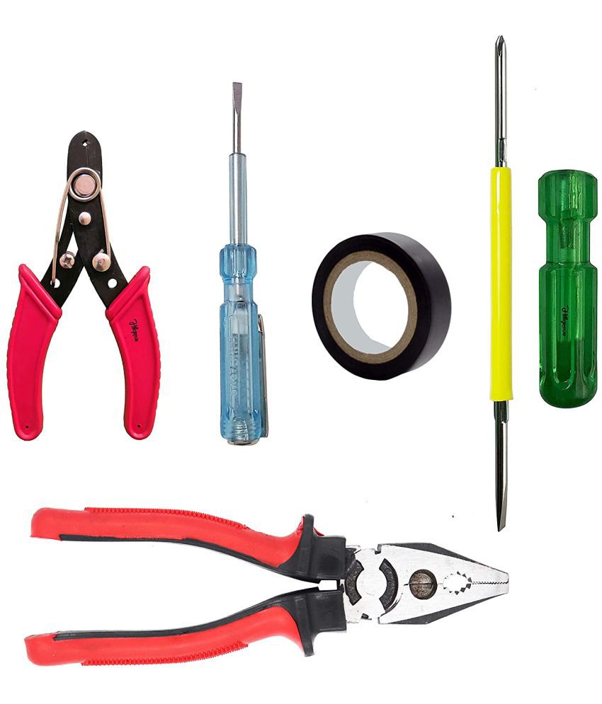     			Aldeco Hand Tool Kit Heavy Duty Plier (Pilash), Cutter, Tester, Tape & 2in1 Screw Driver. Combination Tools For Domestic & Industrial Purpose.