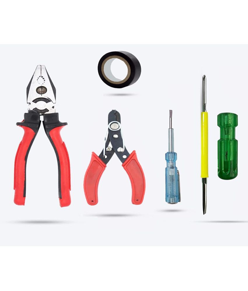     			Aldeco Hand Tool Kit- Heavy Duty Plier (Pilash), Tape, Wire Cutter, Tester & 2in1 Screw Driver. Combination Tools For Domestic & Industrial Purpose.