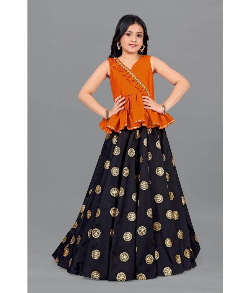     			Fashion Dream - Orange Silk Girls Lehenga Skirt ( Pack of 1 )