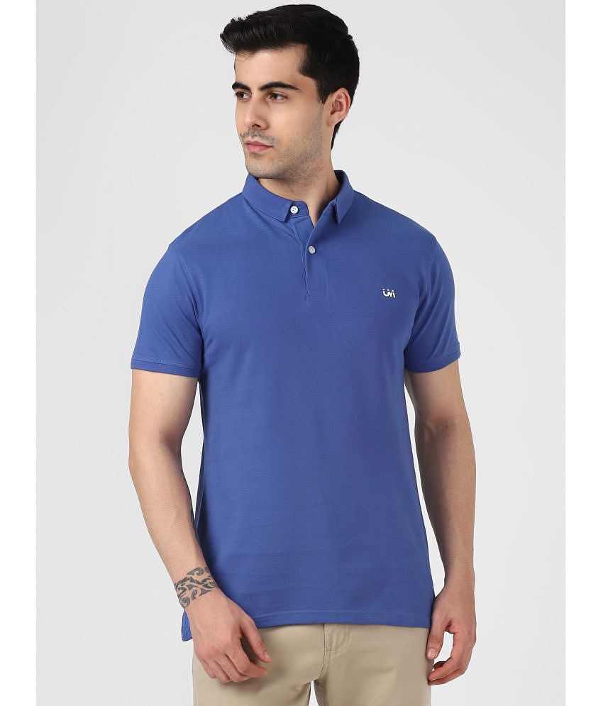 UrbanMark Men 100% Cotton Half Sleeves Regular Fit Solid Polo T Shirt-Blue - XL, Blue
