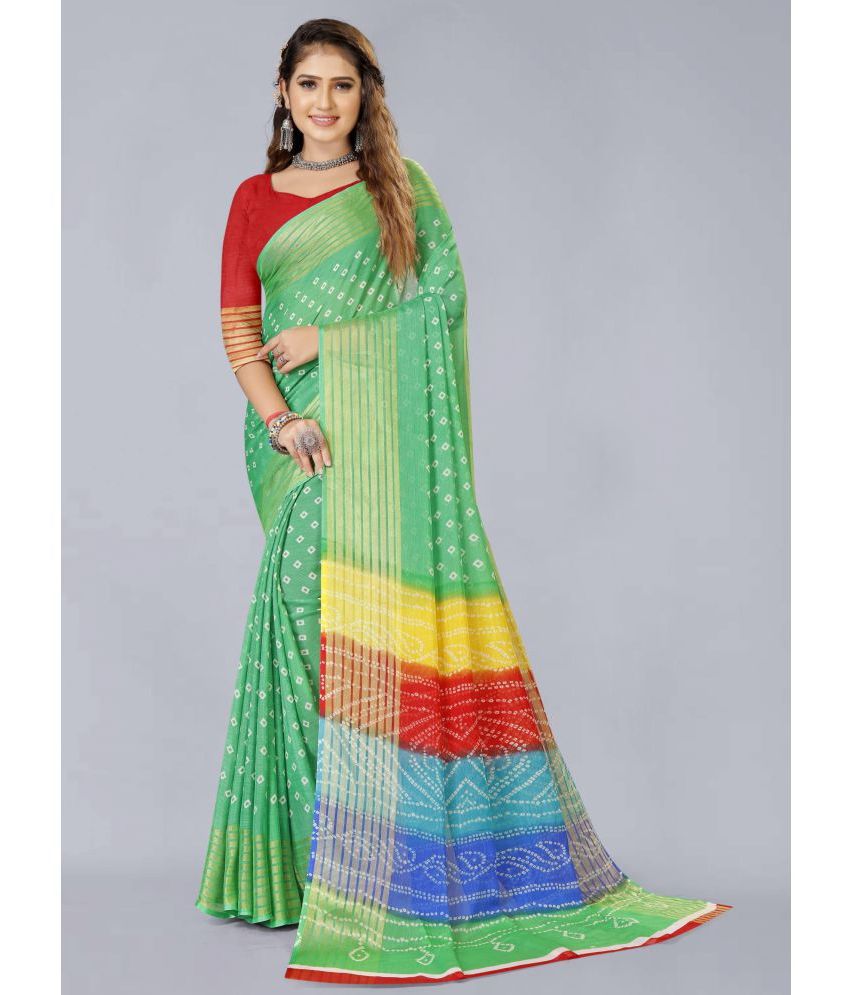     			Bhuwal Fashion - Green Chiffon Saree With Blouse Piece ( Pack of 1 )