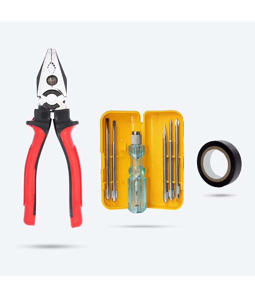     			Aldeco Hand Tool Kit- Heavy Duty Plier(Pilash), 5in1 Screw Driver Set & Tape. Combination Hand Tools for Domestic & Industrial Purpose.