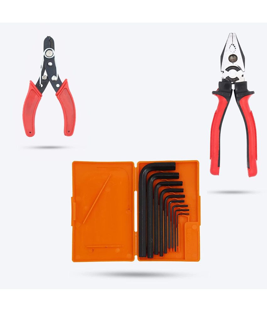     			Aldeco Hand Tool Kit- Heavy Duty Plier (Pilash), 9Pcs Allen Key Set & Wire Cutter. Combination Hand Tools for Domestic & Industrial Purpose.