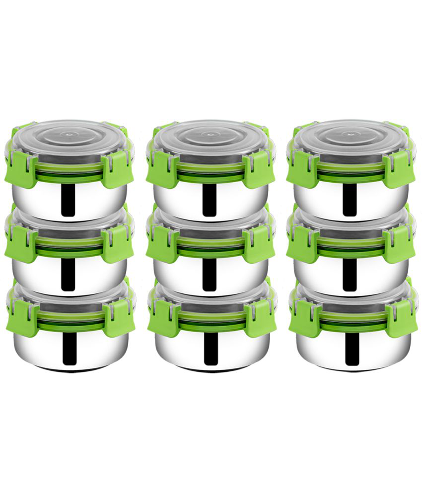     			BOWLMAN - Steel Green Food Container ( Set of 9 - 350mL each )