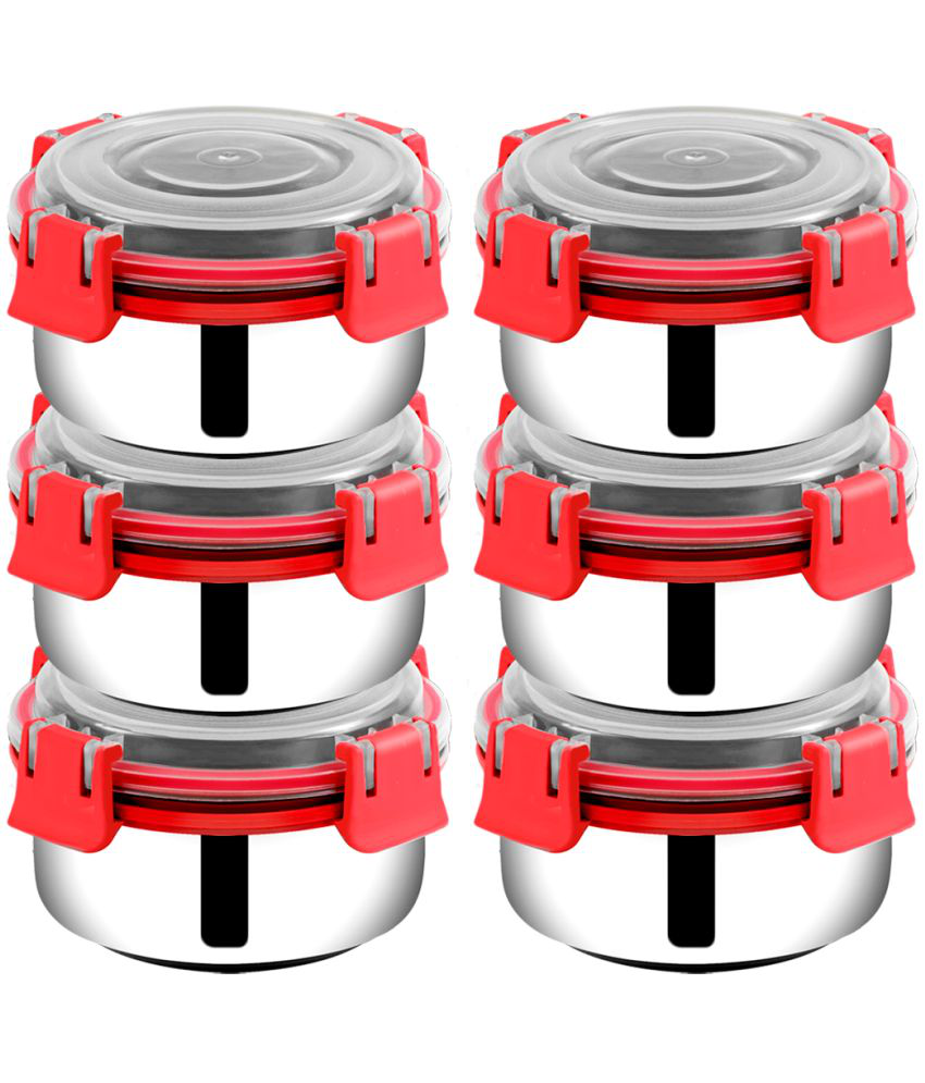     			BOWLMAN - Steel Red Food Container ( Set of 6 - 350mL each )
