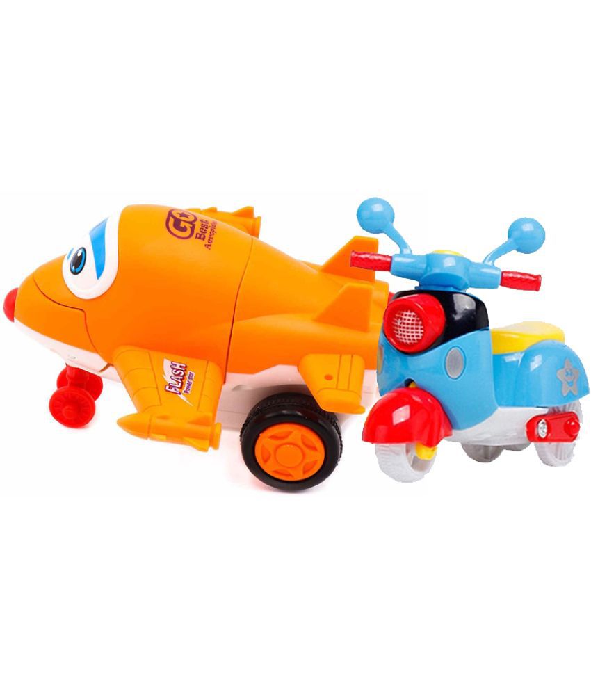 Bike Push and Go Scooter Toy & Unbreakable Friction Mini Racing Plane to Robot orange