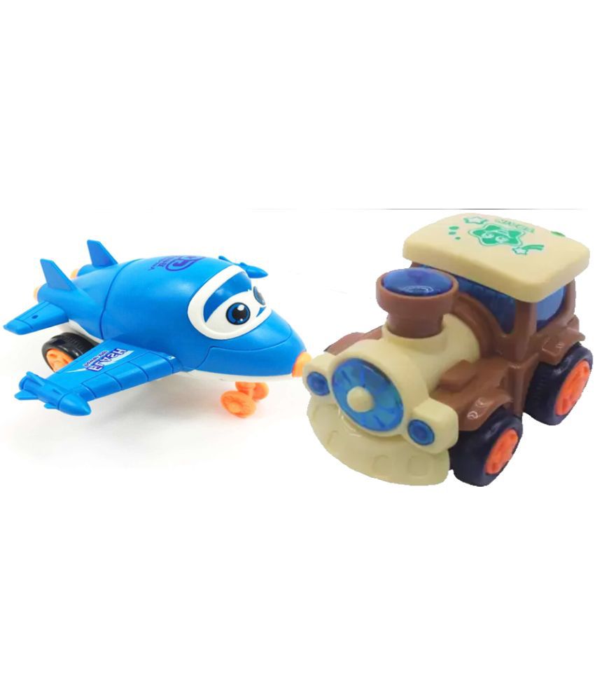 Car Toys brown unbreakabe & Unbreakable Friction Mini Racing Plane to Robot blue