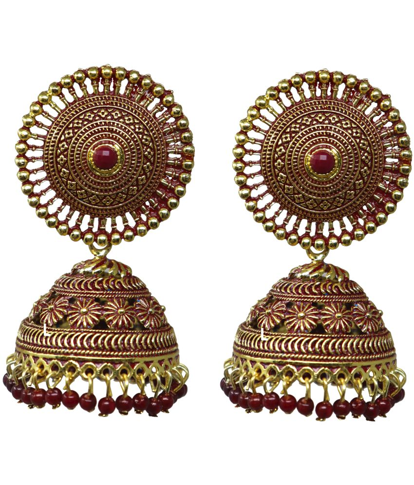     			Happy Stoning - Maroon Jhumki Earrings ( Pack of 1 )