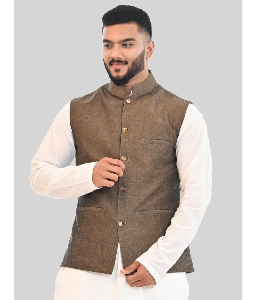     			SHEETAL HADKARGHA - Brown Cotton Men's Nehru Jacket ( Pack of 1 )