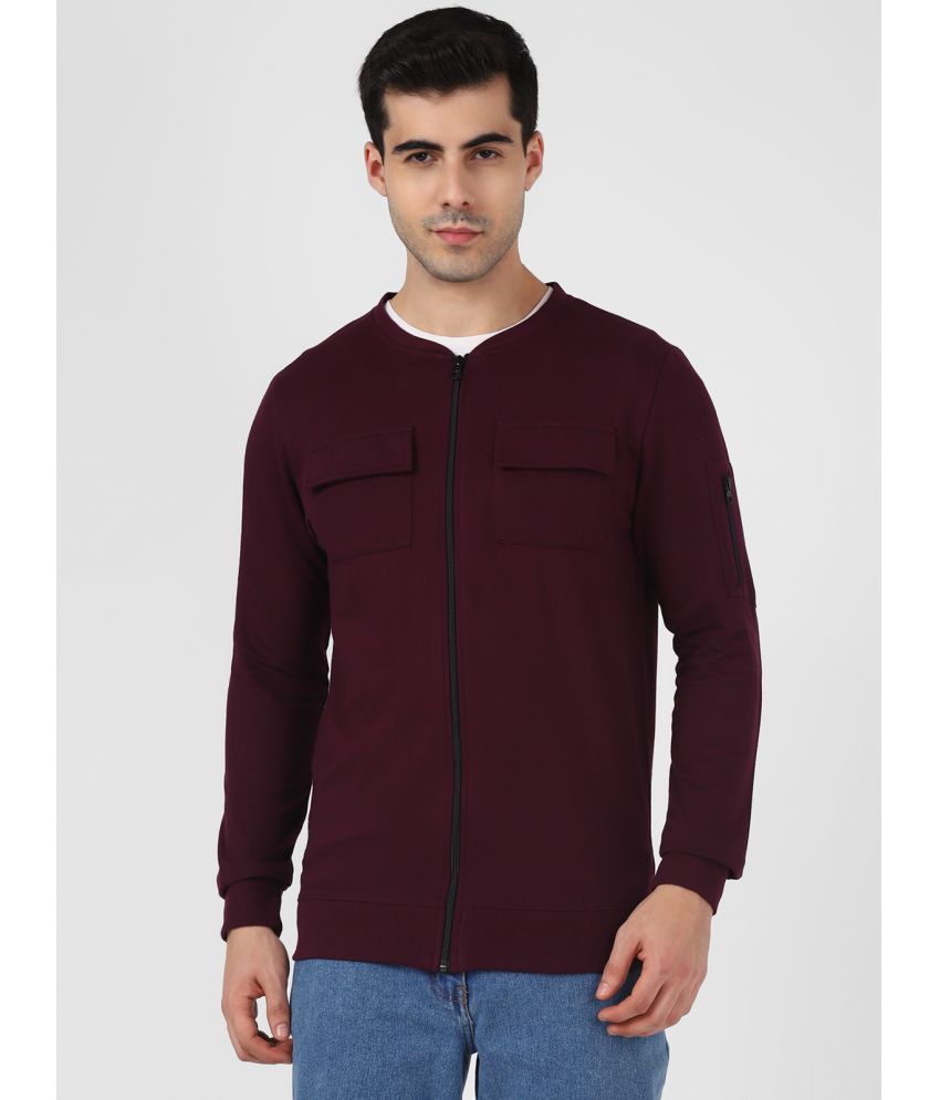     			UrbanMark Men Regular Fit Front Open Zipper Full Sleeves Sweatshirt-Wine