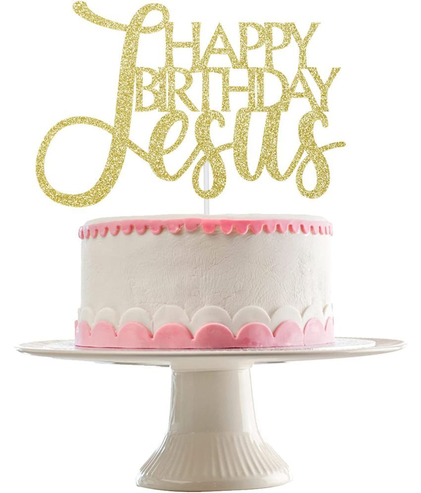     			Zyozi Happy Birthday Jesus Cake Topper Gold Glitter, Jesus Birthday Cake Decorations, Jesus is Reason for the Season for Nativity Scene Christmas Birthday Party Cake Decorations, Religious Christmas Cake Topper Decor