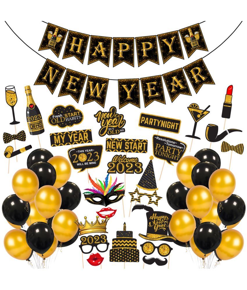     			Zyozi Happy New Year Party Decorations Supplies, 54 pcs New Year Decorations Set - Including Banner, Photo Booth Props and Balloons (Set of 54)