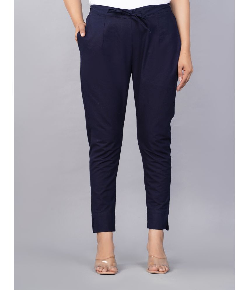     			Jaipur Threads - Navy Blue Cotton Regular Women's Casual Pants ( Pack of 1 )