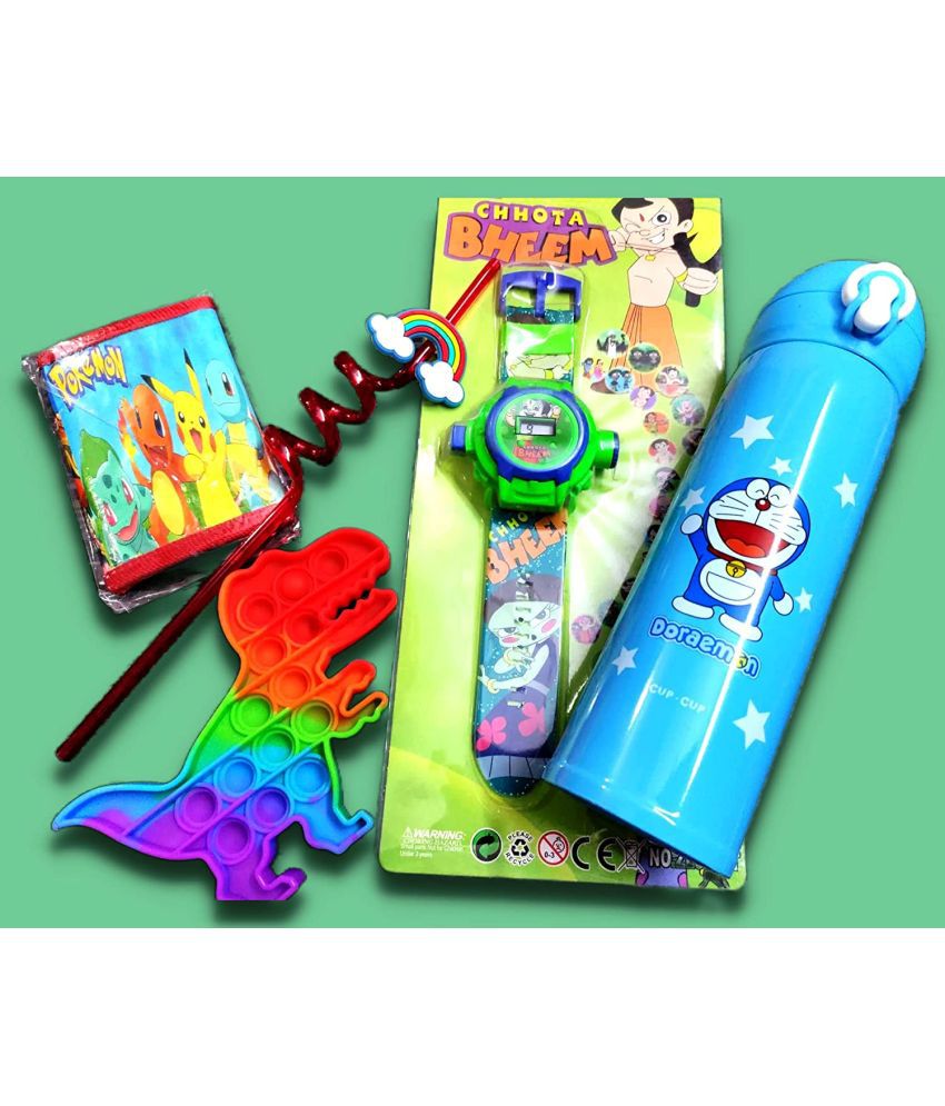     			Kidsaholic Cartoon Printed Birthday Gift Combo Set for Boys, Return Gift Set (1,Pop-It, 1 Sipper, 1 Projector Watch, 1 Coin Pouch, 1 Straw)