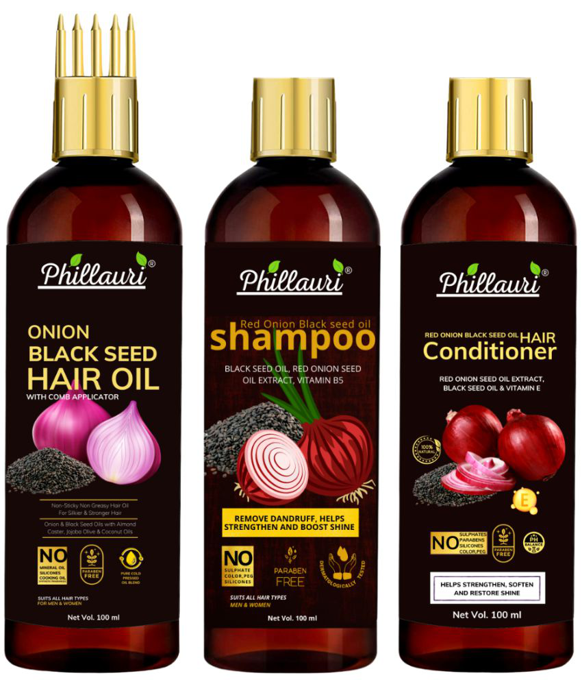     			Phillauri Red Onion Black Seed Oil Ultimate Hair Care Kit for Hair Fall Control (Shampoo (100 ML) + Hair Conditioner (100 ML) + Hair Oil (100 ML) )