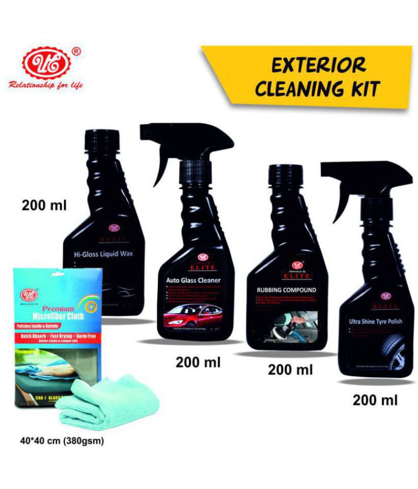     			UE Exterior Cleaning Kit (Pack of 5 Items) Glass Cleaner, Rubbing Compound, Liquid Wax, Tyre Polish, Micro Fiber Cloth