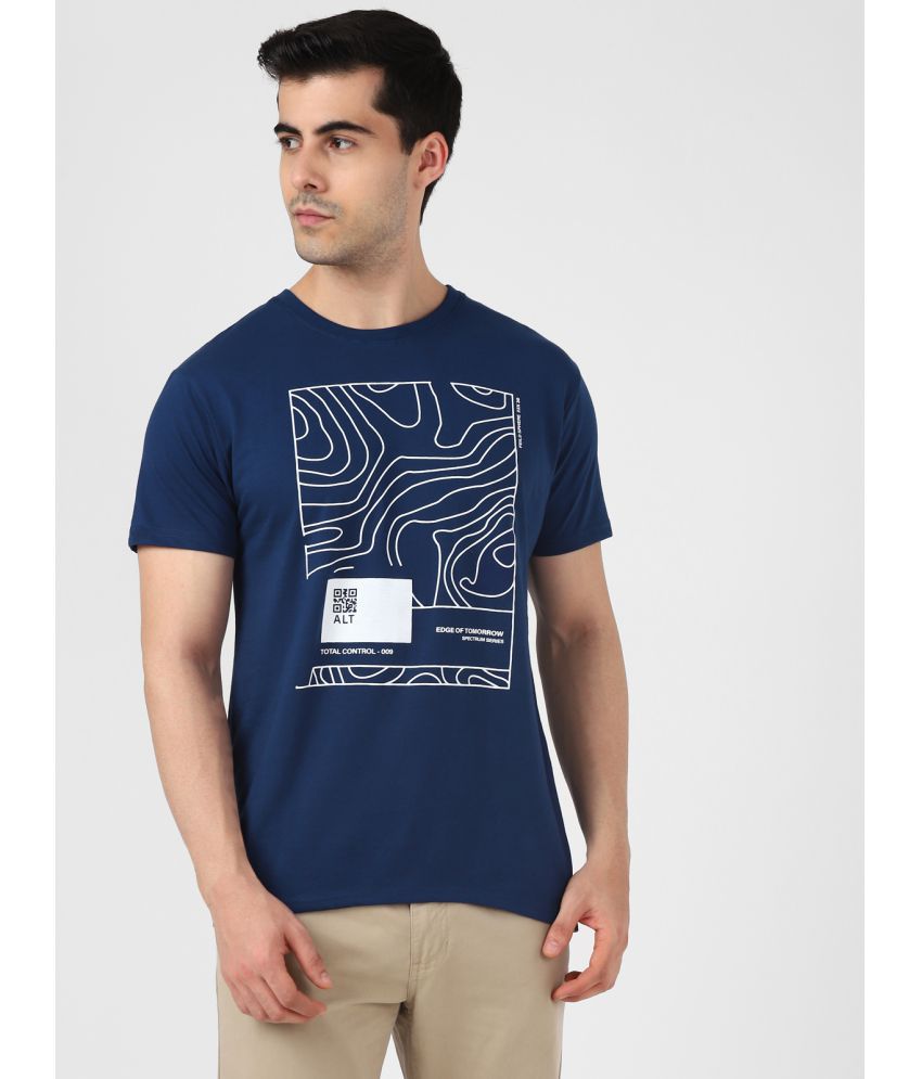    			UrbanMark Men Regular Fit Round Neck Half Sleeves Graphic Print T Shirt-Blue