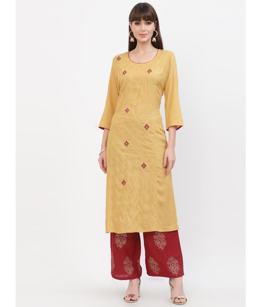     			Yellow Cloud - Beige Straight Rayon Women's Stitched Salwar Suit ( Pack of 1 )