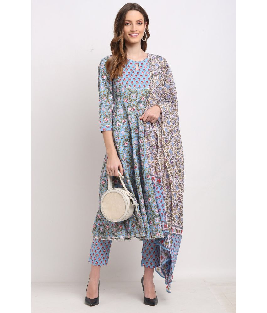    			Rajnandini - Blue Anarkali Cotton Women's Stitched Salwar Suit ( Pack of 1 )