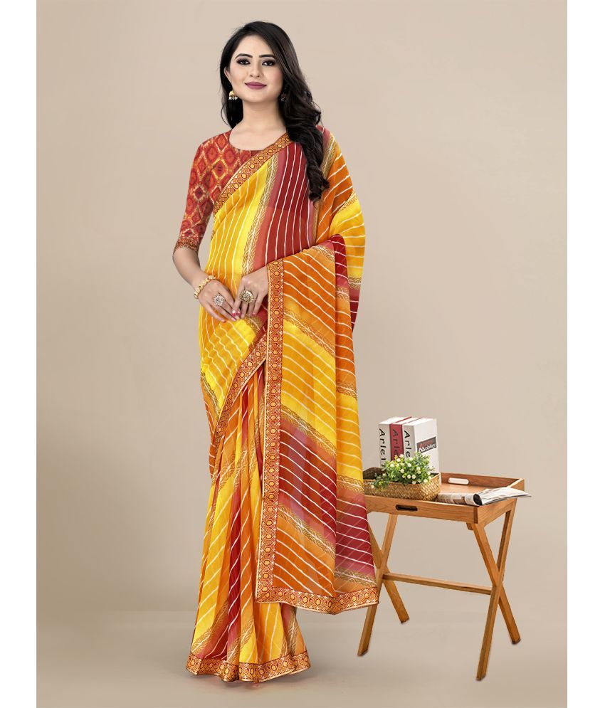     			Rekha Maniyar Georgette Striped Saree With Blouse Piece - Mustard ( Pack of 1 )