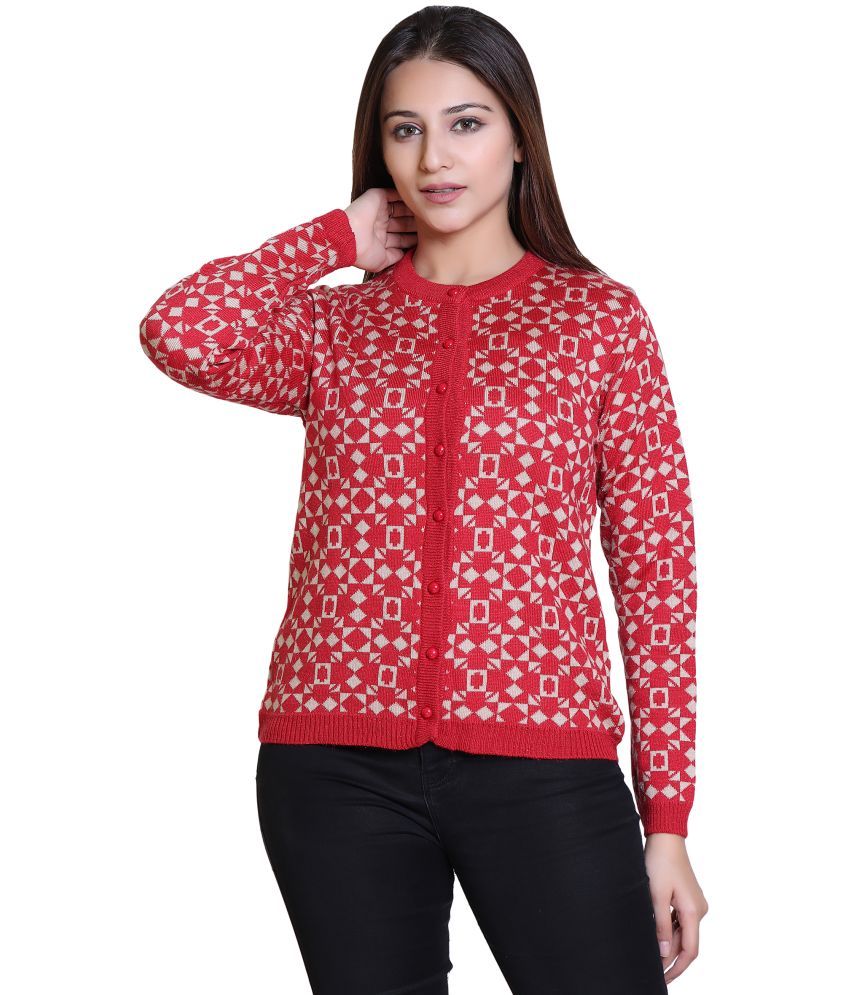     			Varenyam Acrylic Red Buttoned Cardigans -