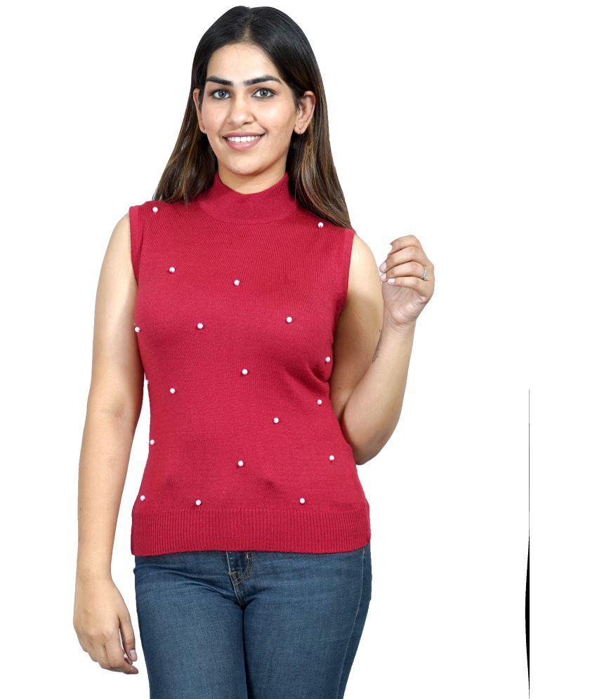     			Varenyam Acrylic Red Buttoned Cardigans -