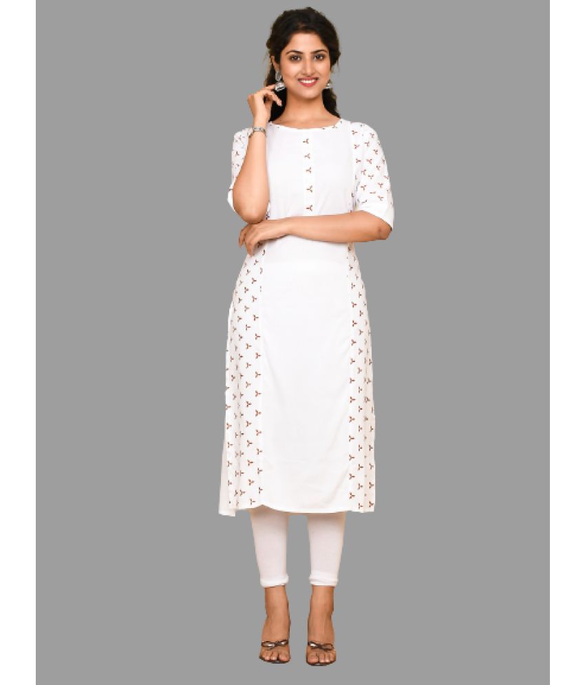     			JAITPURIYA - White Rayon Women's Straight Kurti ( Pack of 1 )